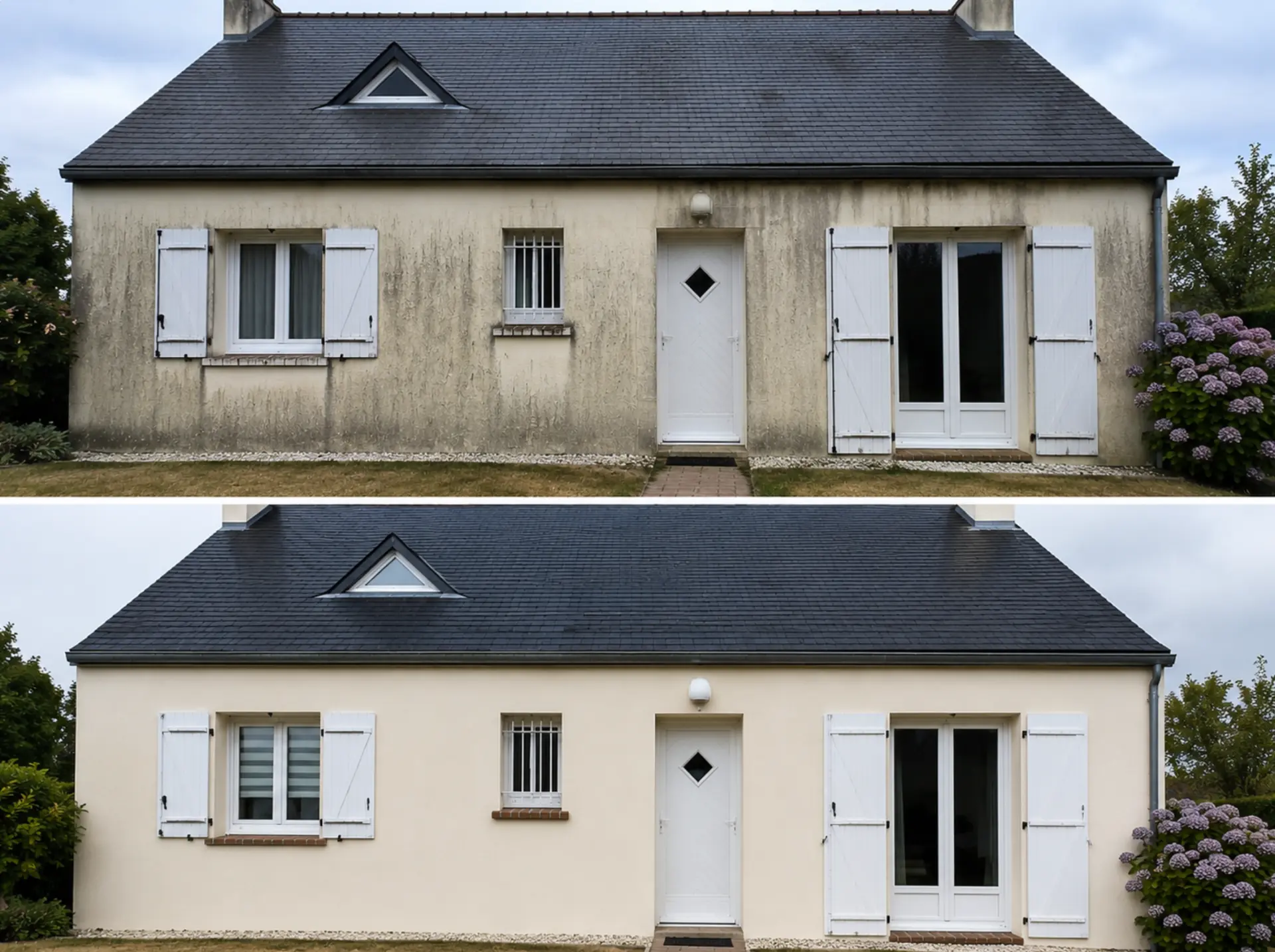 Mur de maison à Orvault après nettoyage de façade à la vapeur